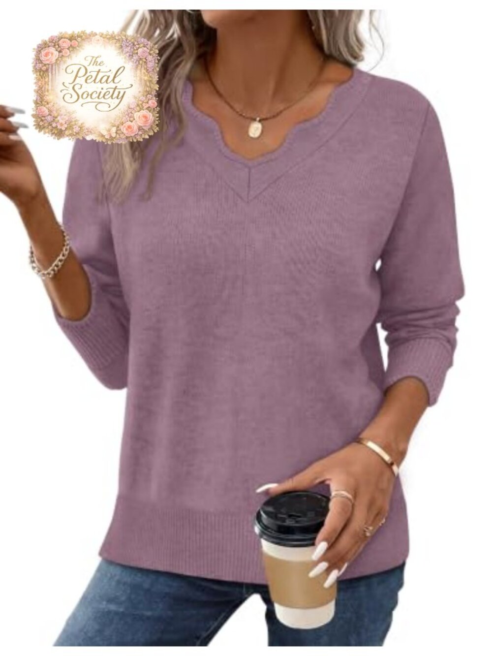 Women's V Neck Pullover Sweater Cozy Lightweight Long Sleeve Top